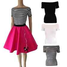 50s Off The Shoulder Top GREASE HAIRSPRAY COSTUME Pink Ladies UK Stripe BARDOT
