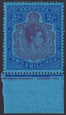 Bermuda 1941 KGVI 2sh Purple and Blue on Deep Blue p14 Marginal Mint SG116c