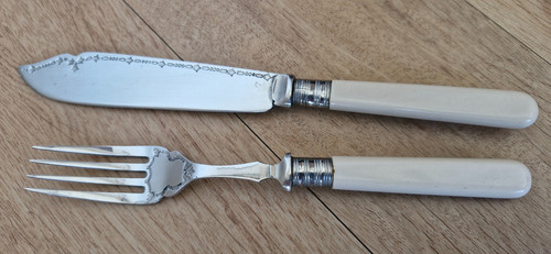 Vintage fish knife fork set - knife, &