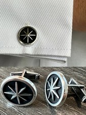 Real 925 Sterling Silver Black Navigation Star Cuff Links Cufflinks Tuxedo Shirt