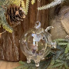 Clear Glass Pig Bauble Christmas Tree Hanging Decoration Fun 