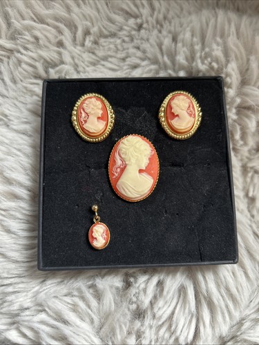 Lady cameo earrings - and, brooch
