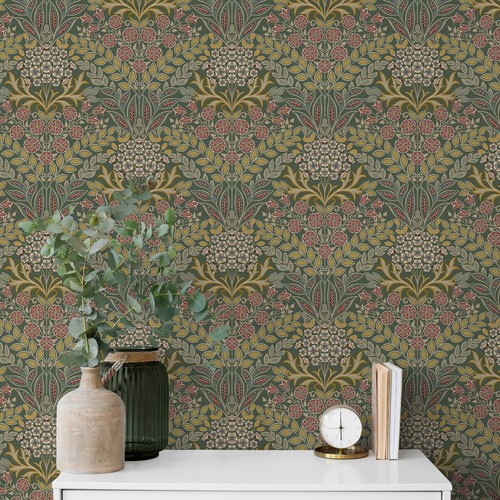 Green floral wallpaper - green,
