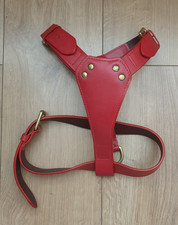 Red Leather Adjustable Strap Dog Harness Medium - Large