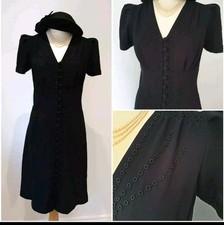 PEARL LOWE Vintage 1940s Style Black Beaded Christmas Festive Party Dress UK 12