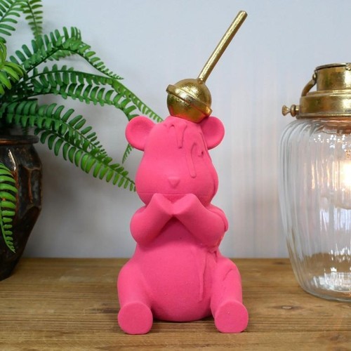 Hot pink flocked - bear, ornament