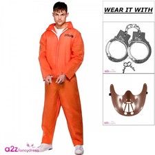 Adult Orange Convict Boiler Suit Halloween Hannibal Escaped Prisoner Fancy Dress