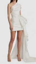 $2500 Reem Acra Women's White One-Shoulder Draped Mini Dress Size 8