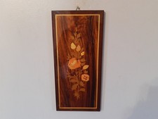 Vintage Wall Hanging Plaque Wood Inlay Flowers Wall Art