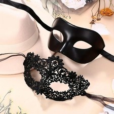 2pcs Black Lace Masquerade Mask Set for Couples Venetian Halloween Party
