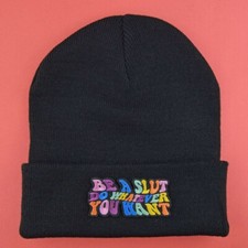 BE A SLUT DO WHATEVER YOU WANT Black Patch Beanie rude sassy Ladies Hat Cap gift