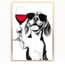 Funny BEAGLE dog drinking wine