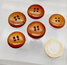 5 Vintage Brown Horn? Tagua Nut? Round 4 Hole Buttons 2.5cm & 2.2cm approx
