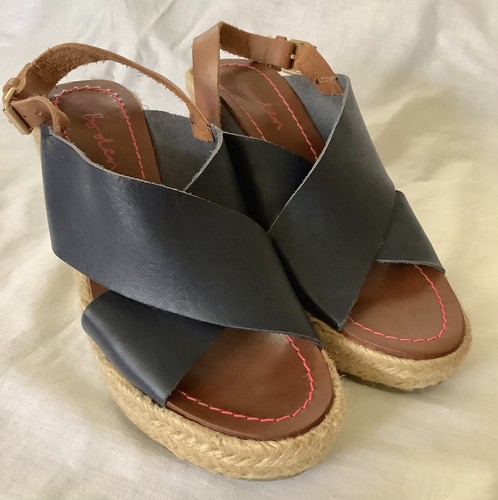 Boden navy leather raffia - leather, peep