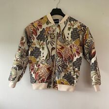 Embroidered Brocade Floral & Crane Bomber Jacket (XXL)