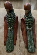VINTAGE MADE IN INDIA WOODEN PAINTED PARROTS BIRDS WALL DECOR