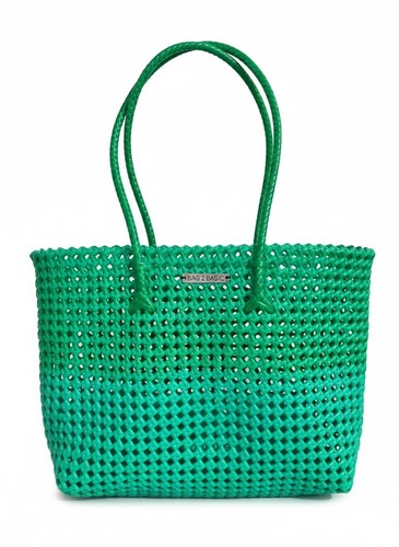 Handmade green woven tote - handmade,