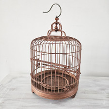Vtg Foo Dog Head Antique Chinese Wooden Bamboo Bird Cage Large Oriental Asian
