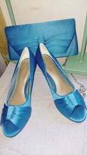 JACQUES VERT LOW HEEL TURQUOISE BLUE SHOES AND MATCHING BAG UK 4 EUR 37