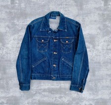 Vintage 70s Wrangler Denim Jacket Workwear Collar Navy Blue Mens Small