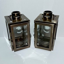 Stainless Steel Lantern Set Candle Holders With Handle Brushed Effect Tea Light