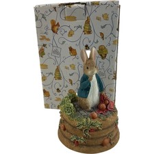 Peter Rabbit Music Box Autumn Leaves 5" Enesco Ceramic Beatrix Potter Box TESTED