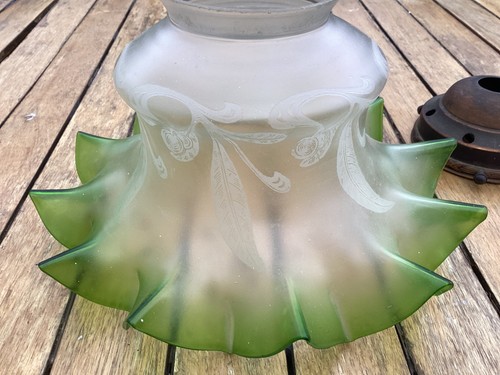 Antique large green glass lamp - large,