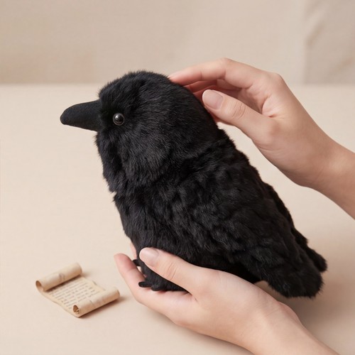 Kawaii black crow plush toy - black,