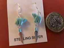 Turquoise Bear &  Feather Jewellery on liquid silver chain - earrings OR necklac