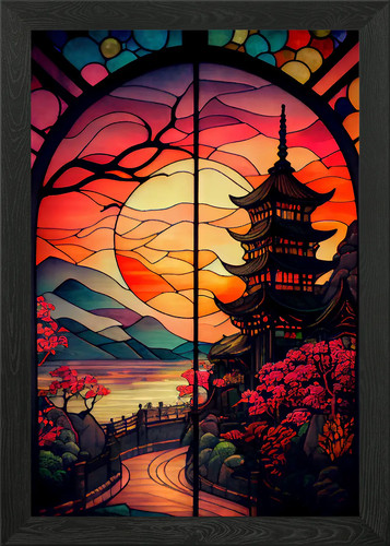 Japan stained glass framed - stained,