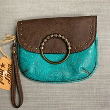 Brown and Teal Clutch Bag Tony