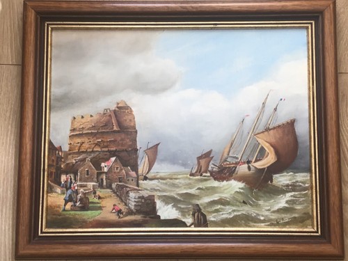 Vintage maritime oil painting - vintage,