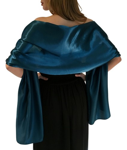 Teal satin shawl stole - shawl,