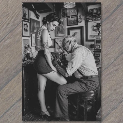 Postcard tattoo shop pinup - tattoo,
