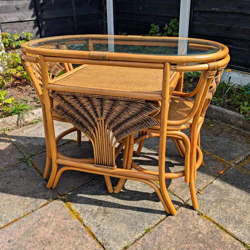 Rattan oval glass top dining - oval, glass-top