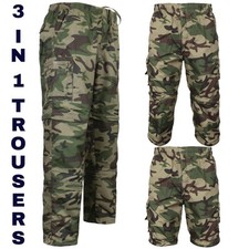 Mens 3 In 1 Camouflage Trousers Army Combat Cargo Camo Zip Off Shorts Work Pants