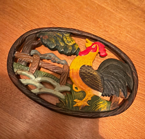 Cast iron painted rooster - cast,