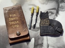 Antique Vintage Arden Forest Leather manicure set and lucky cat pouch