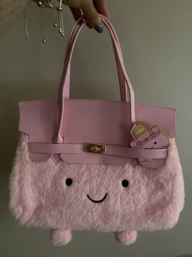 Large pink fuzzy plush handbag - large,