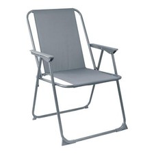 Folding Metal Beach Chair Outdoor Camping Picnic Armchair Canvas Seat Grey