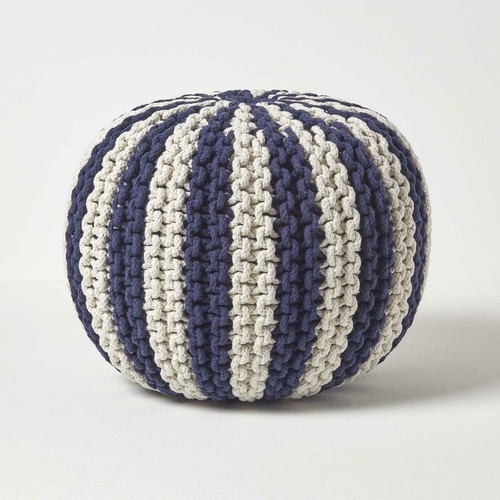 Cotton knitted pouffe striped - knitted,