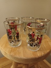 Vintage French Shot Glasses Set of 5 with Hunting Scenes