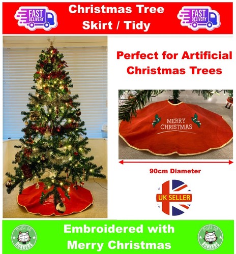 Red christmas tree base skirt - christmas,