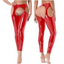 UK Women's Wet Look Leather Pants High Waisted Dance Cut Out Leggings Clubwear