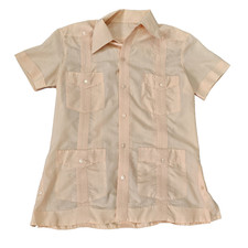 Guayabera Shirt Size Small Peach Short Sleeve Embroidered Panama Pockets