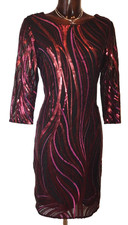 Roman Originals black pink red sparkle sequin party cocktail evening dress 14
