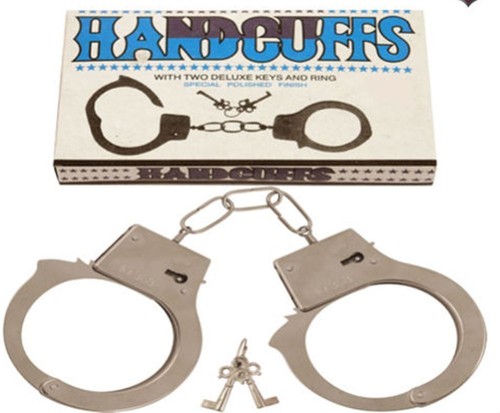Metal handcuffs with two - handcuffs,