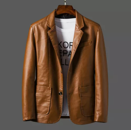 Men faux leather blazer jacket - leather,