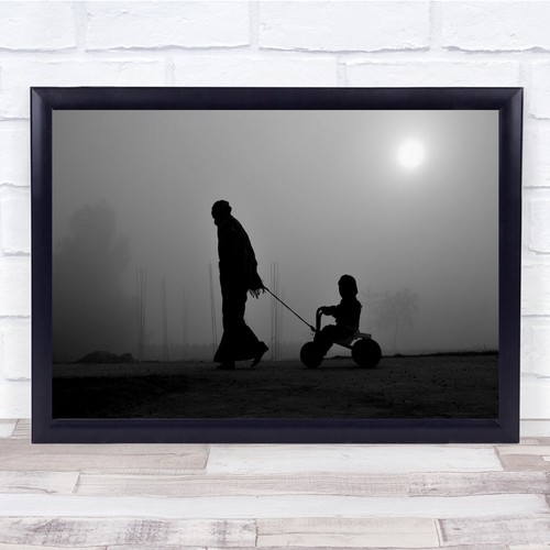 Man leading child tricycle - man,