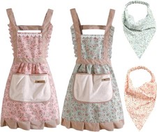 2 Pcs Ladies Aprons with Pocket, Adjustable Vintage Floral Kitchen Apron... 